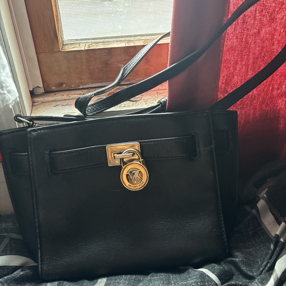 Michael Kors Black Shoulder Bag with Gold Accent